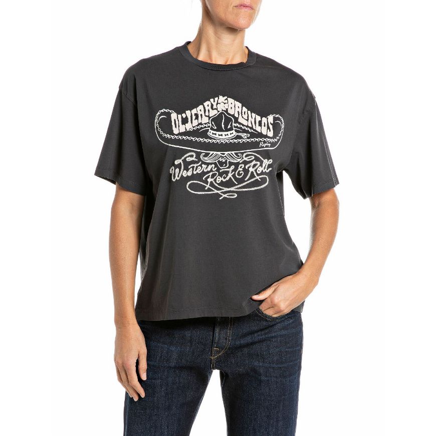 Снимка на REPLAY ДАМСКИ ТОП OVERSIZED OL'JERRY&THEBRONCOS T-SHIRT BLACK DELAVÉ