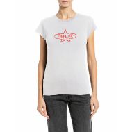 Снимка на REPLAY ДАМСКИ ТОП SLIM-FIT STRETCH T-SHIRT WITH CHEST PRINT NATURAL WHITE 1
