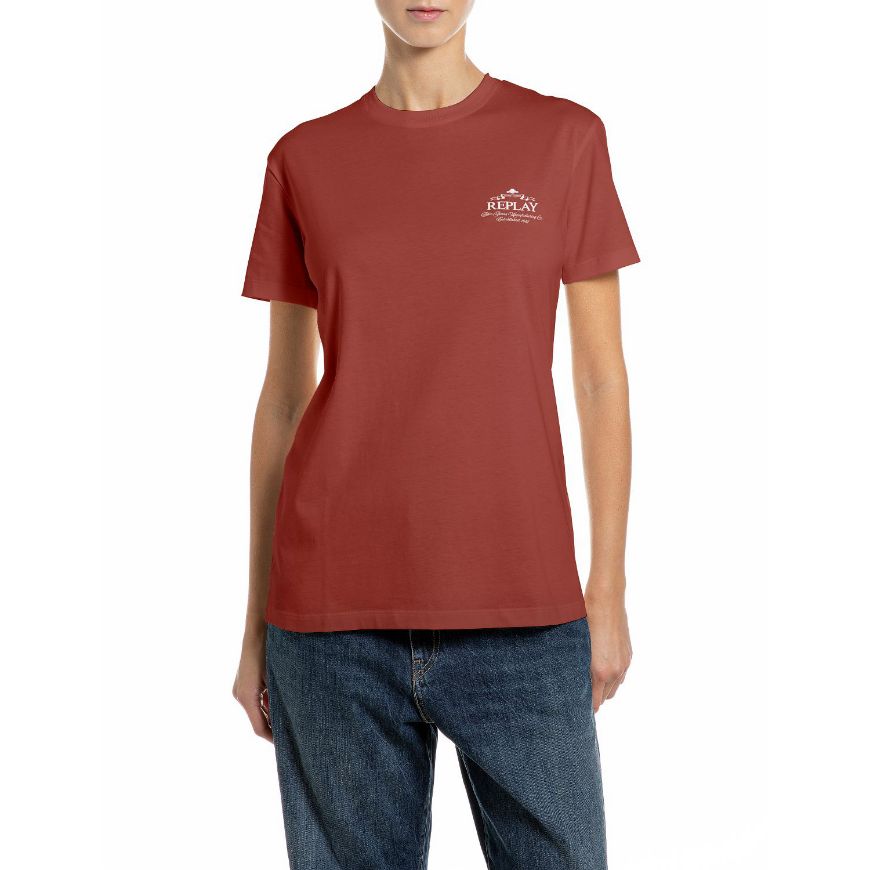Снимка на REPLAY ДАМСКИ ТОП COTTON JERSEY T-SHIRT WITH LOGO FIRED BRICK