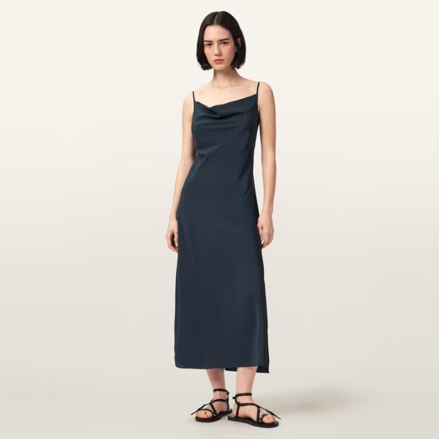 Picture of ALLSAINTS WOMEN'S HADLEY SLIM FIT MIDI DRESS IN COLLEGIATE BLUE