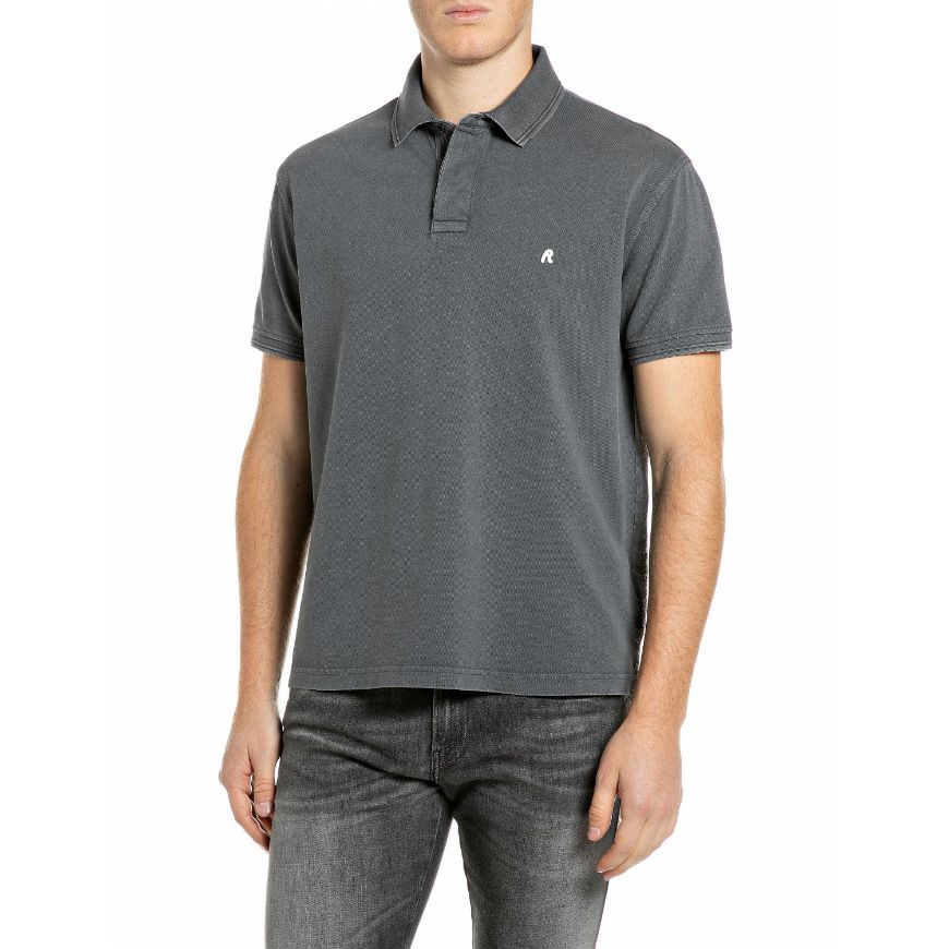 Снимка на REPLAY МЪЖКА БЛУЗА MARBLE DYED COTTON PIQUÉ POLO-SHIRT WITH R LOGO DEEP GREY
