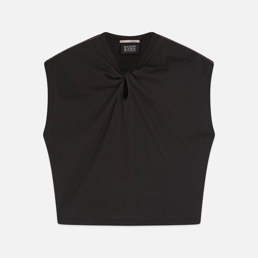 Picture of SCOTCH&SODA WOMEN'S TWISTED NECKLINE T-SHIRT - METEORITE