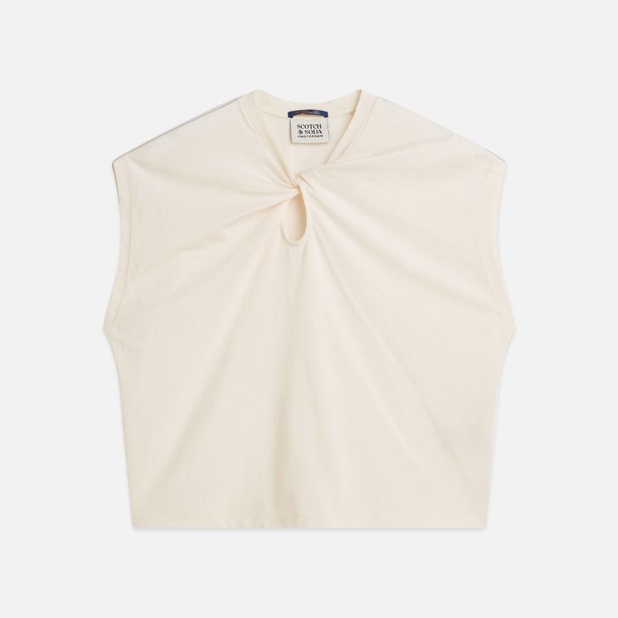 Picture of SCOTCH&SODA WOMEN'S TWISTED NECKLINE T-SHIRT - EGGNOG