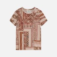 Picture of SCOTCH&SODA WOMEN'S PRINTED MESH SLIM FIT T-SHIRT - TILES FOULARD ROSEDUST 1