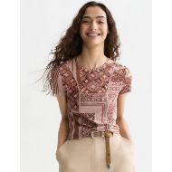 Picture of SCOTCH&SODA WOMEN'S PRINTED MESH SLIM FIT T-SHIRT - TILES FOULARD ROSEDUST 4
