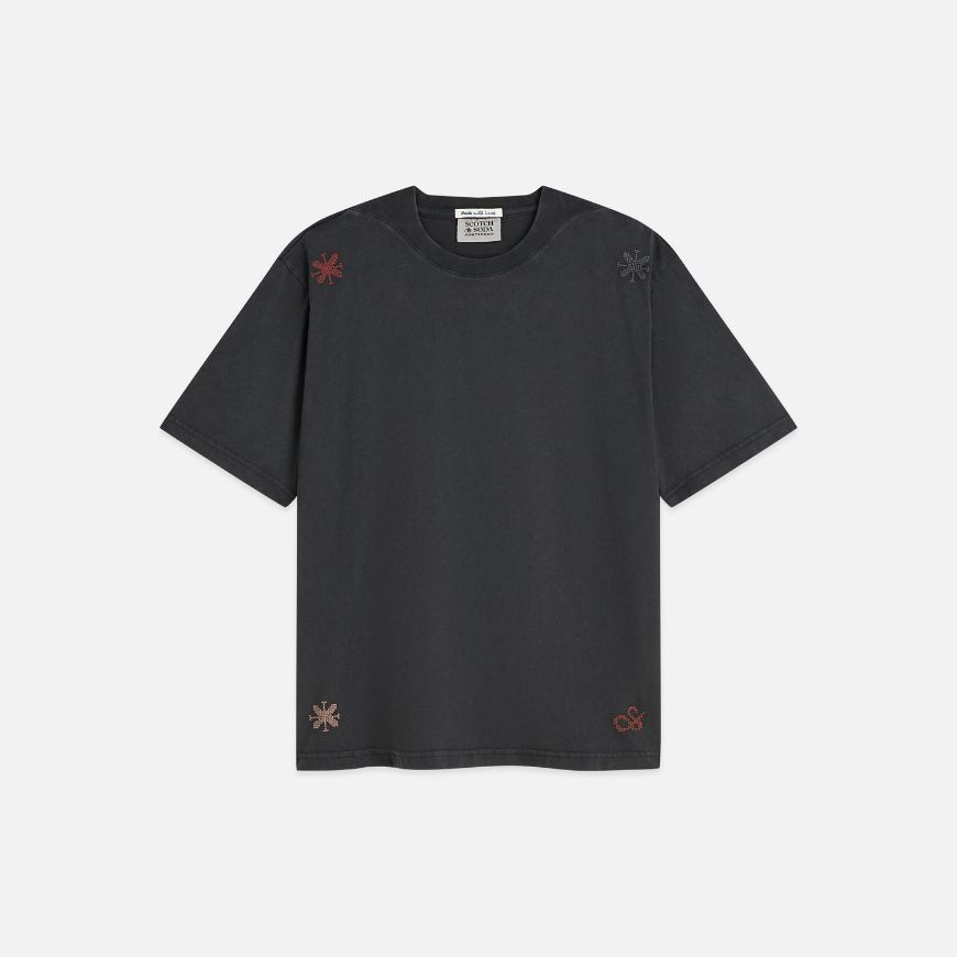 Picture of SCOTCH&SODA WOMEN'S WASHED LOOSE FIT T-SHIRT WITH EMBROIDERY - METEORITE