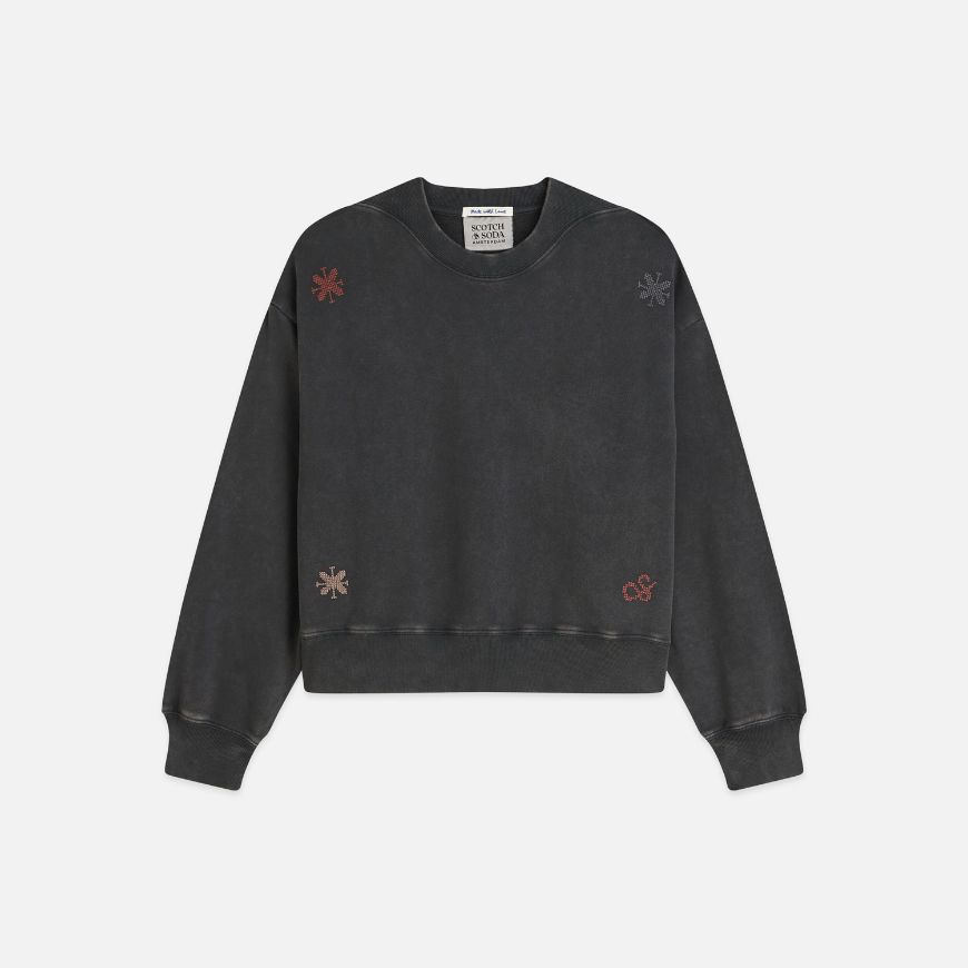 Picture of SCOTCH&SODA WOMEN'S WASHED SWEATSHIRT WITH EMBROIDERY - METEORITE