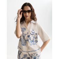 Picture of SCOTCH&SODA WOMEN'S PRINTED SHORT-SLEEVED CAMP SHIRT - EGGNOG 4