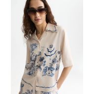 Picture of SCOTCH&SODA WOMEN'S PRINTED SHORT-SLEEVED CAMP SHIRT - EGGNOG 6