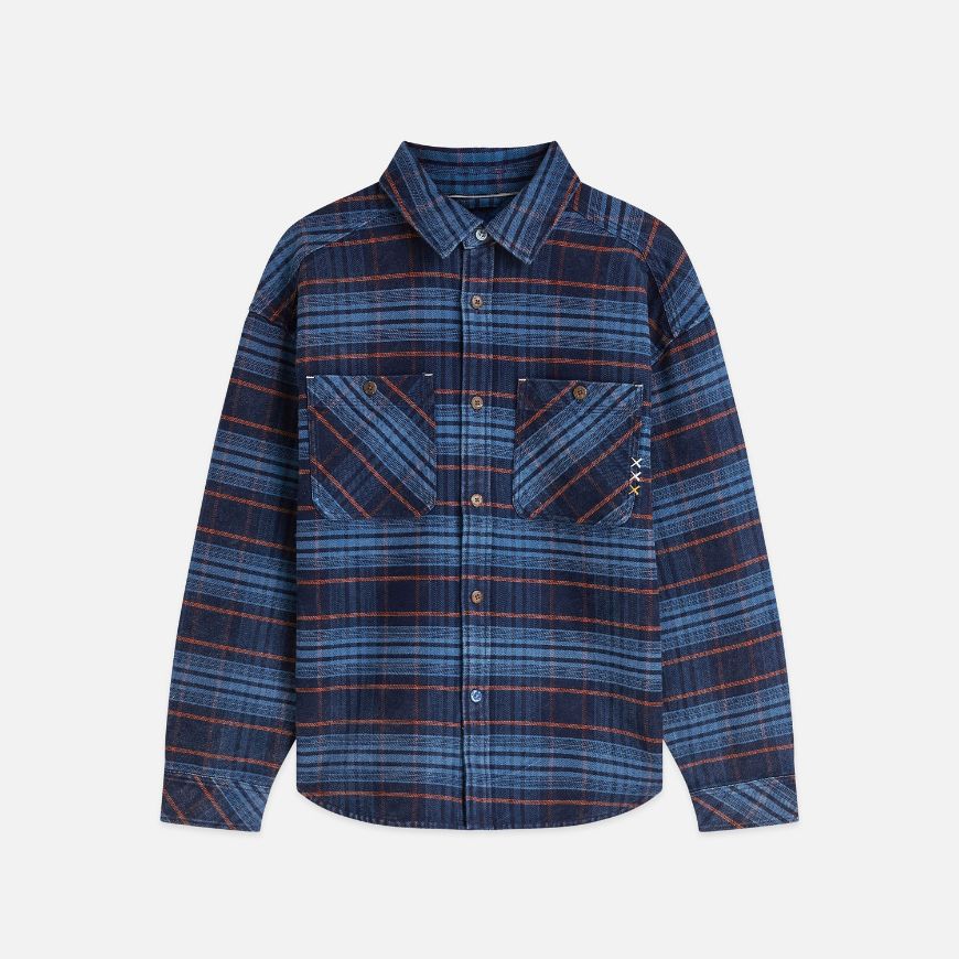 Picture of SCOTCH&SODA MEN'S CHECKED DENIM LOOSE FIT WASHED OVERSHIRT - FIESTA