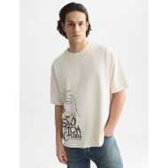 Picture of SCOTCH&SODA MEN'S WORKED-OUT ARTWORK LOOSE FIT T-SHIRT - EGGNOG 4