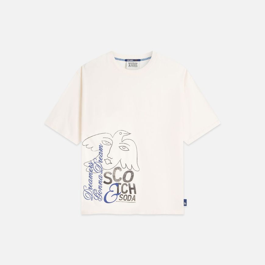 Picture of SCOTCH&SODA MEN'S WORKED-OUT ARTWORK LOOSE FIT T-SHIRT - EGGNOG