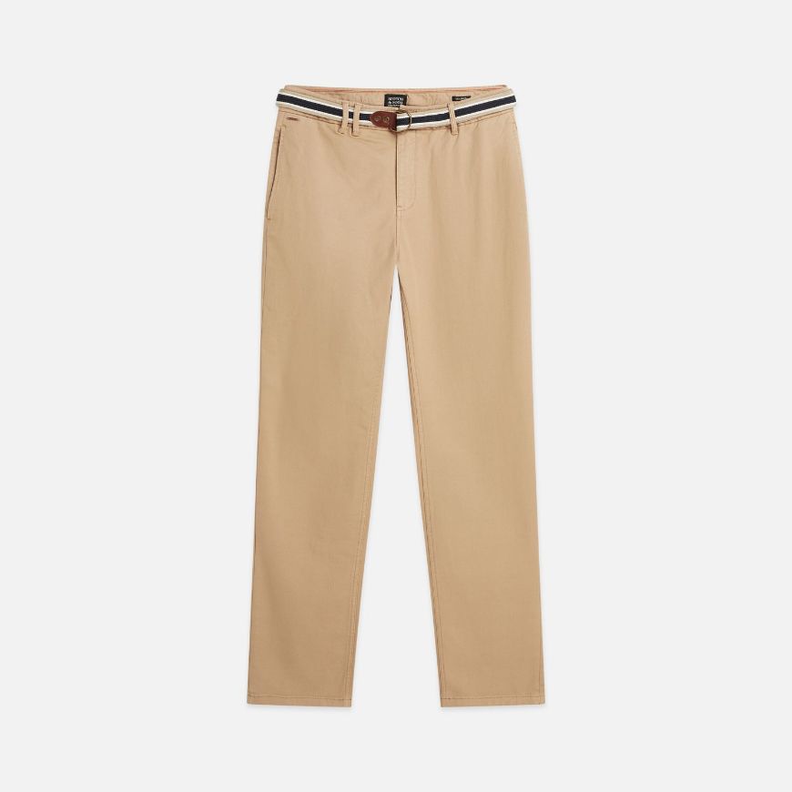 Picture of SCOTCH&SODA MEN'S WARREN COTTON BLEND TWILL BELTED CHINO - TRAVERTINE