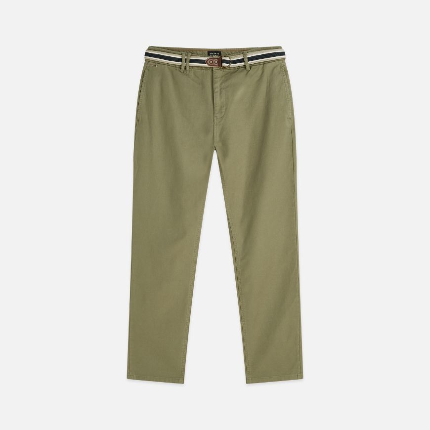 Picture of SCOTCH&SODA MEN'S WARREN COTTON BLEND TWILL BELTED CHINO - OIL GREEN
