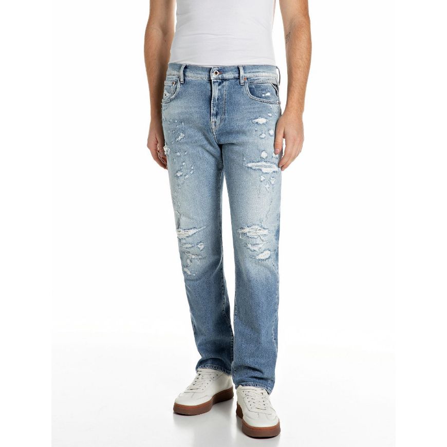 Picture of REPLAY MEN'S AIDEEN STRAIGHT-FIT COMFORT BLUE DENIM JEANS LIGHT BLUE