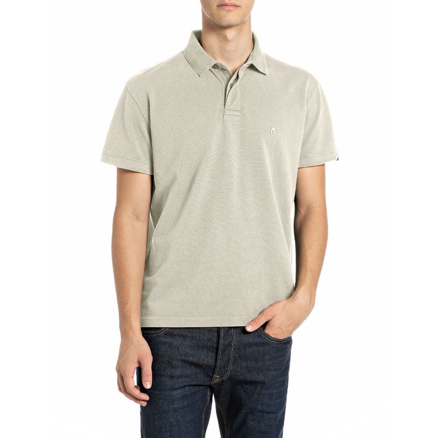 Picture of REPLAY MEN'S GARMENT DYED PIQUÉ POLO-SHIRT WITH R LOGO PELICAN