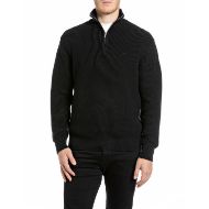 Picture of REPLAY MEN'S ZIP COLLAR COTTON SWEATER BLACK 1