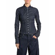 Picture of REPLAY WOMEN'S CROPPED SLIM INDIGO DENIM SHIRT DARK BLUE 1