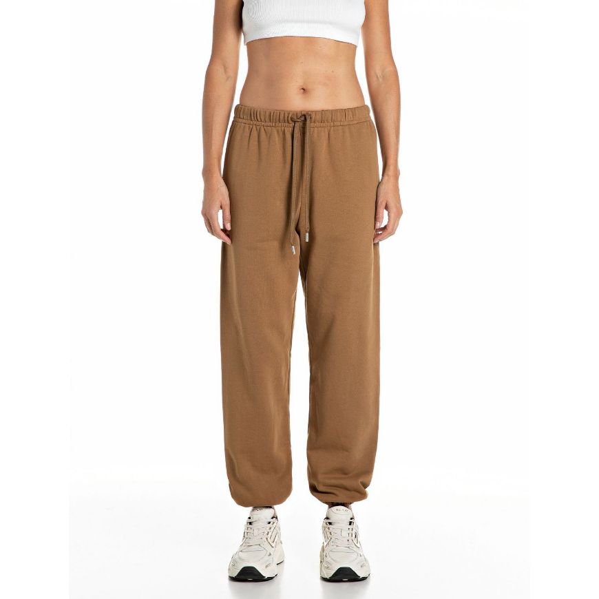 Picture of REPLAY WOMEN'S OVERSIZED R LOGO TERRY JOGGERS CARAMEL