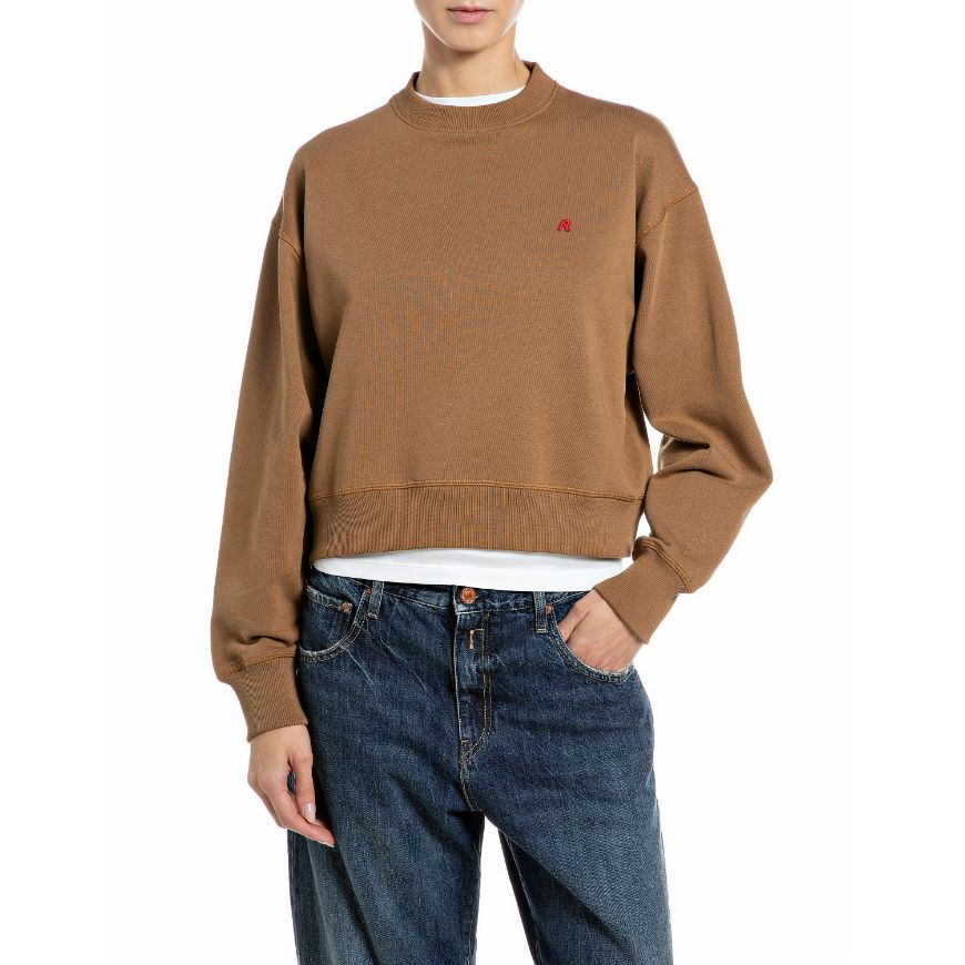 Picture of REPLAY WOMEN'S BOXY-FIT R LOGO FLEECE SWEATSHIRT CARAMEL