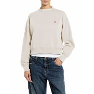 Picture of REPLAY WOMEN'S BOXY-FIT R LOGO FLEECE SWEATSHIRT EGGNOG 1