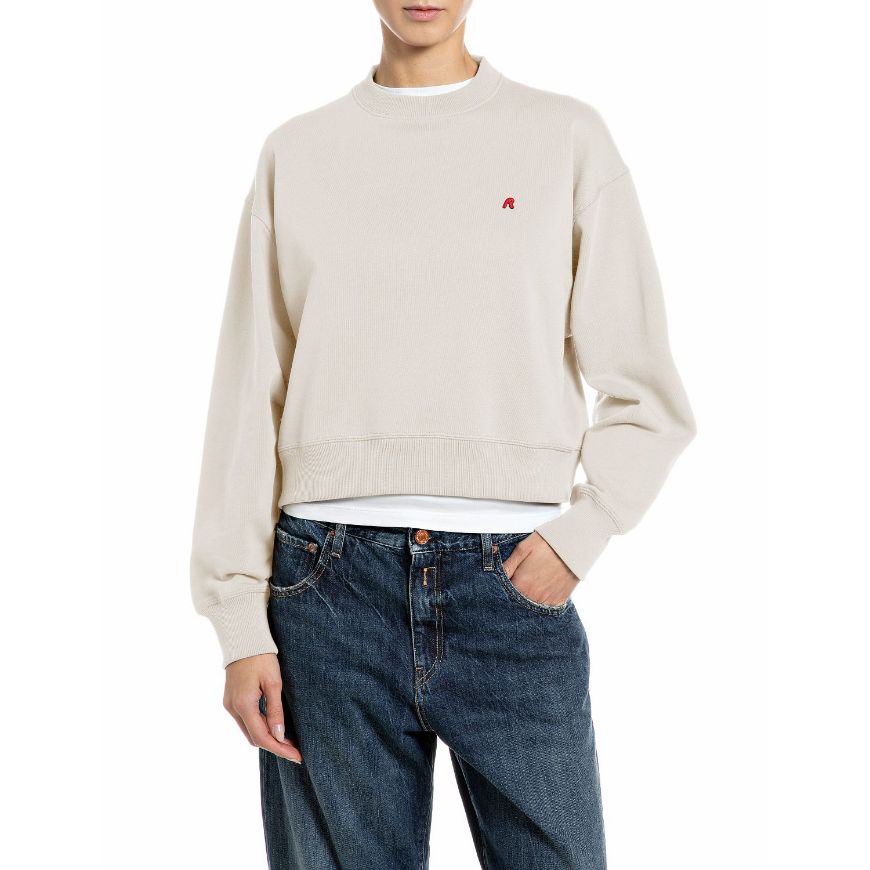 Picture of REPLAY WOMEN'S BOXY-FIT R LOGO FLEECE SWEATSHIRT EGGNOG