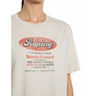 Picture of REPLAY WOMEN'S OVERSIZED JERSEY T-SHIRT WITH LETTERING WHITE ASPARAGUS 3