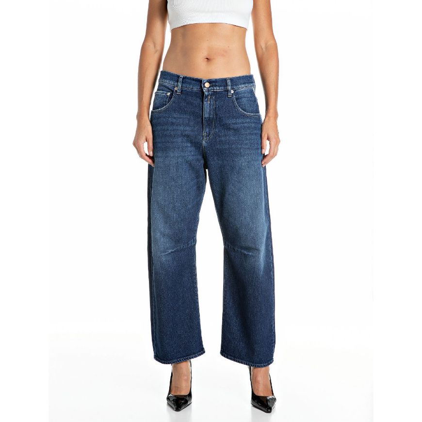 Picture of REPLAY WOMEN'S JANIE BARREL-FIT COMFORT DENIM JEANS DARK BLUE