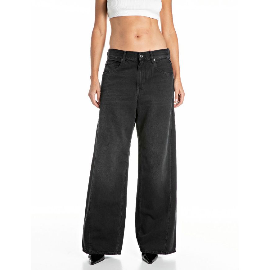 Picture of REPLAY WOMEN'S NARJA BAGGY-FIT COTTON/TENCELL DENIM JEANS BLACK DELAVÉ