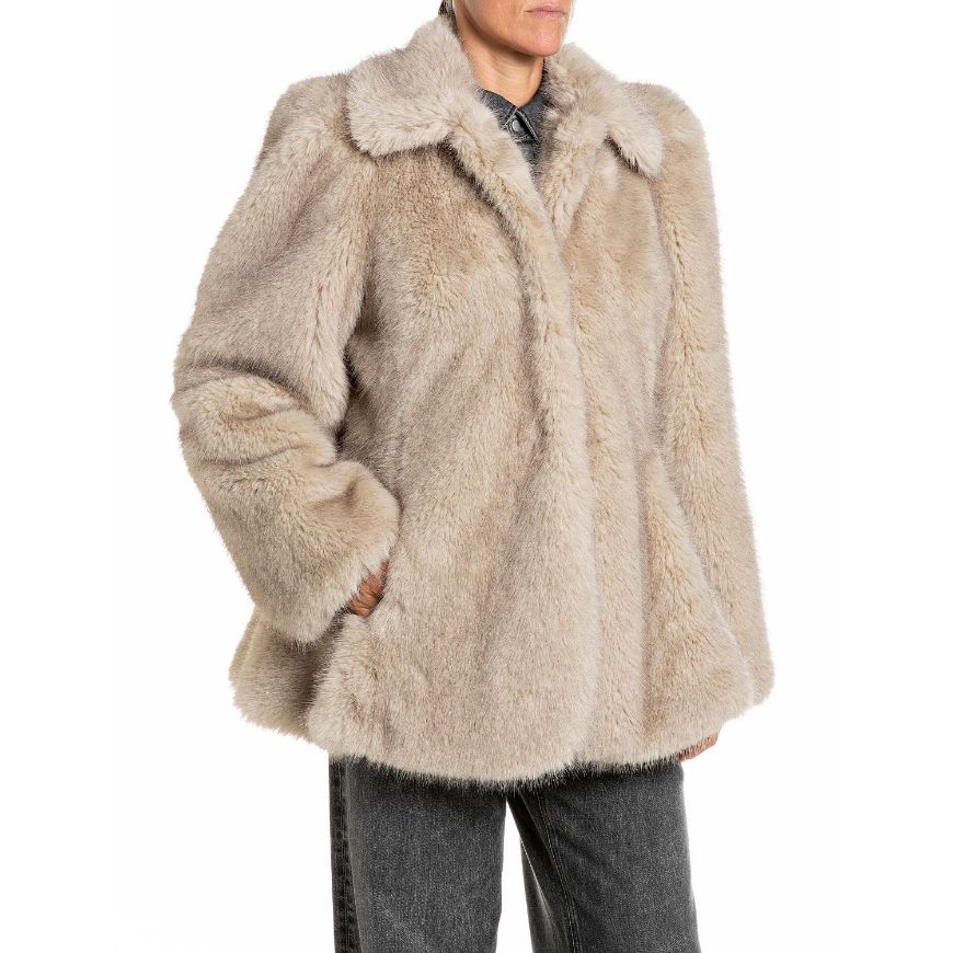 Picture of REPLAY WOMEN'S SYNTHETIC FURRY JACKET BROWN RICE