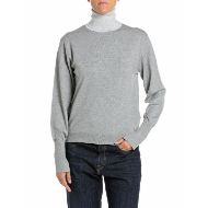 Picture of REPLAY WOMEN'S CROPPED TURTLE-NECK VISCOSE BLEND SWEATER GREY MED MELANGE 1