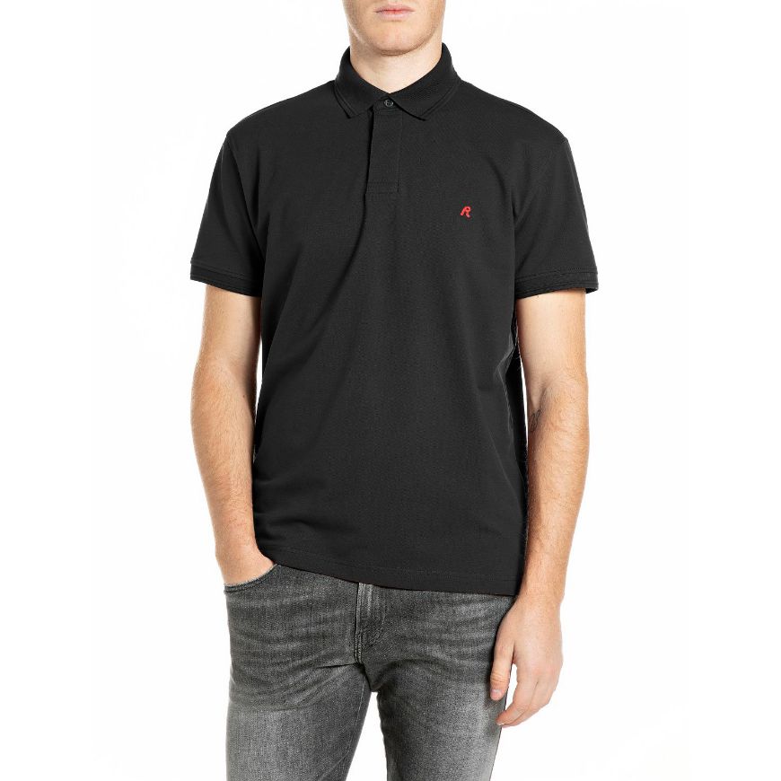 Снимка на REPLAY МЪЖКА БЛУЗА STRETCH PIQUÉ POLO-SHIRT WITH R EMBROIDERY BLACK