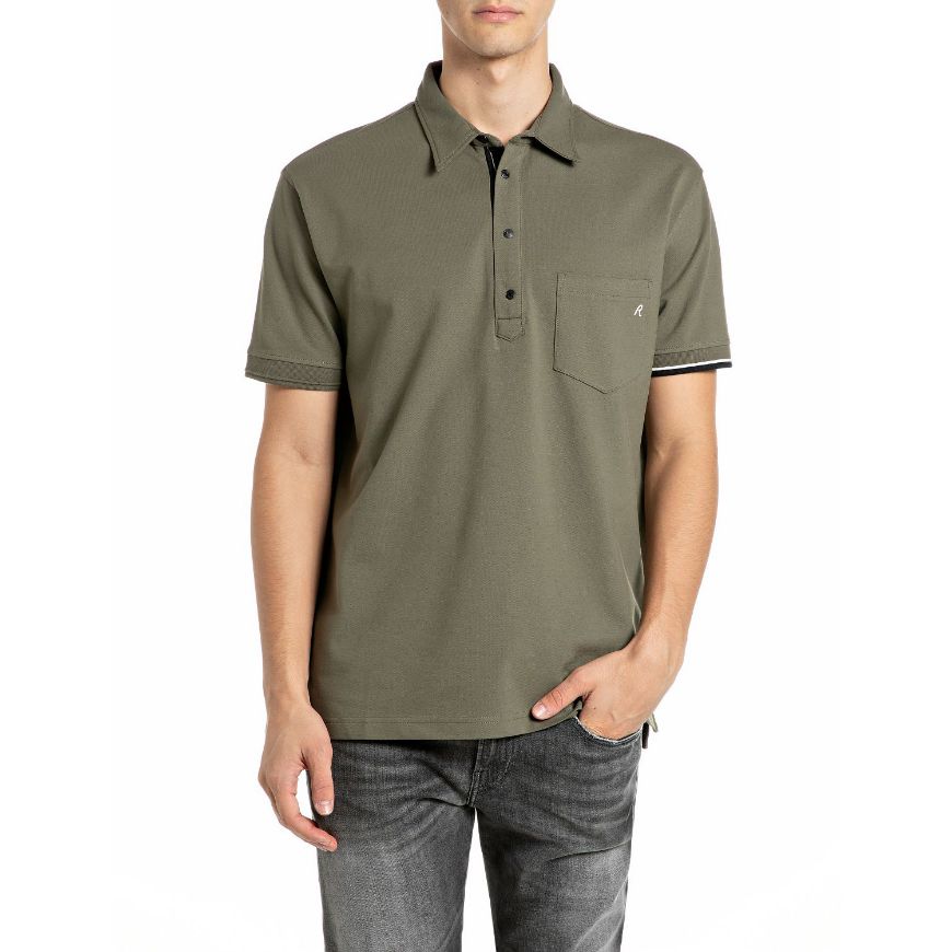 Снимка на REPLAY МЪЖКА БЛУЗА STRETCH PIQUÉ POLO-SHIRT WITH R EMBROIDERY AND POCKET IVY GREEN