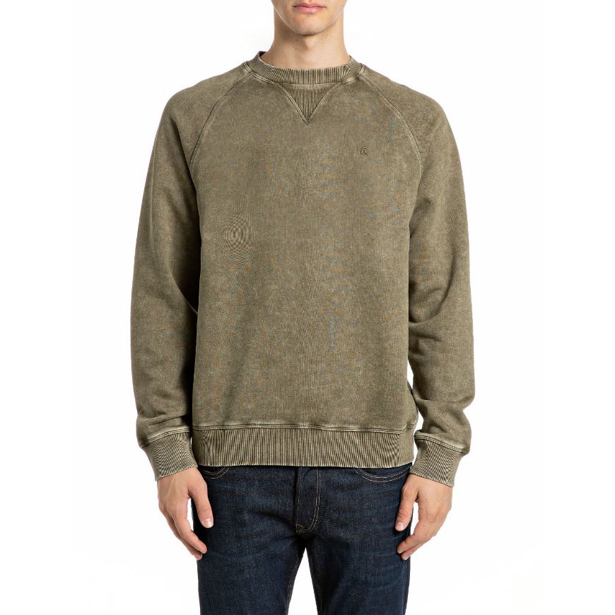 Снимка на REPLAY МЪЖКИ СУИТШЪРТ ACID WASH SWEATSHIRT WITH LETTERING AND RAGLAN SLEEVES IVY GREEN
