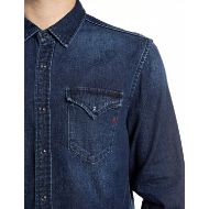 Picture of REPLAY MEN'S DENIM SHIRT WITH EMBROIDERY AND CHEST POCKETS DARK BLUE 4