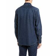 Picture of REPLAY MEN'S DENIM SHIRT WITH EMBROIDERY AND CHEST POCKETS DARK BLUE 2