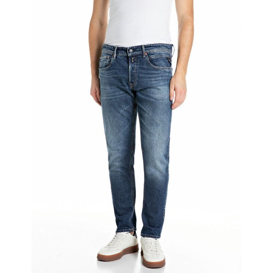 Picture of REPLAY MEN'S WILLBI REGULAR-FIT RED CAST INDIGO COMFORT DENIM JEANS DARK BLUE