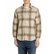 Picture of REPLAY MEN'S RELAXED REGULAR CHECKED DOBBY SHIRT BROWN/CREAM MACRO CHECK 1
