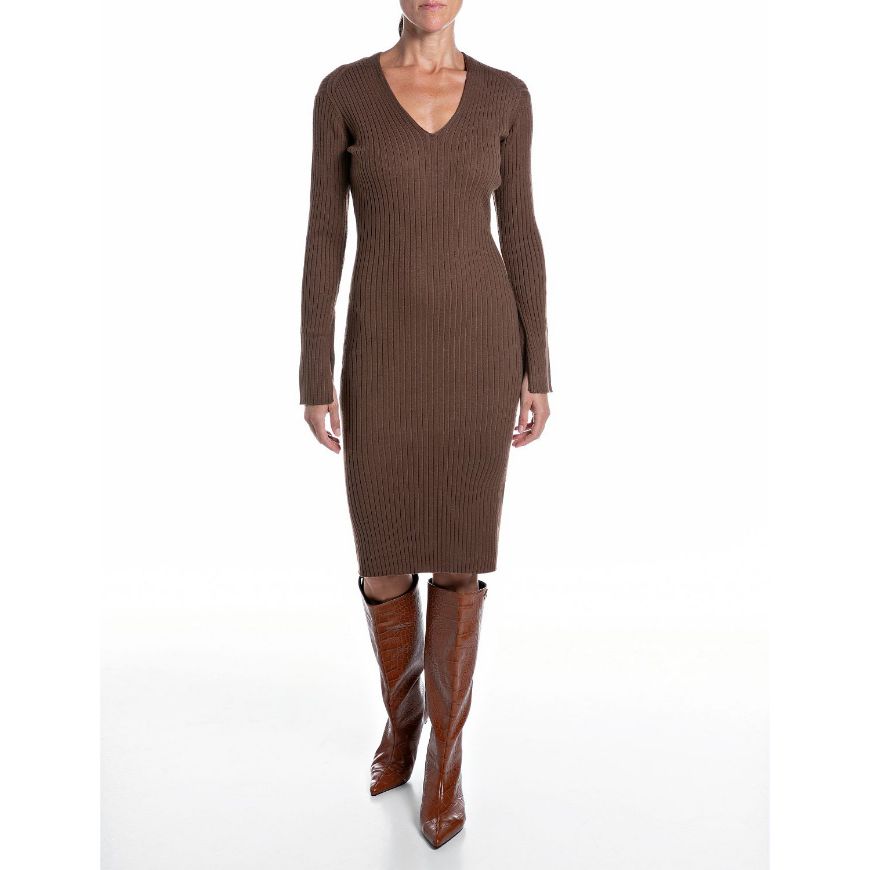 Снимка на REPLAY ДАМСКА РОКЛЯ SLIM VISCOSE BLEND KNITTED DRESS PINECONE