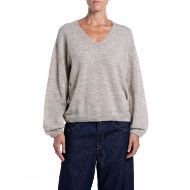Снимка на REPLAY ДАМСКИ ПУЛОВЕР OVERSIZED V-NECK SEAMLEES VISCOSE WOOL BLEND SWEATER BEIGE MELANGE 1