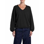Снимка на REPLAY ДАМСКИ ПУЛОВЕР OVERSIZED V-NECK SEAMLEES VISCOSE WOOL BLEND SWEATER BLACK 1