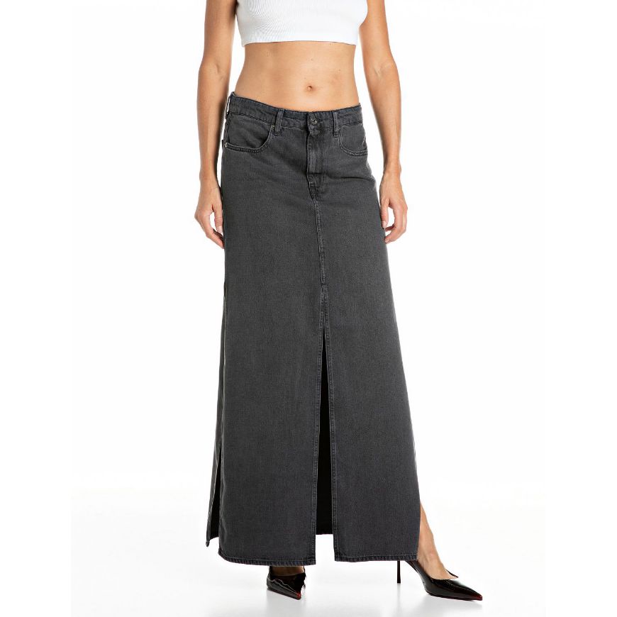 Picture of REPLAY WOMEN'S COTTON/TENCELL BLACK DENIM SKIRT DARK GREY