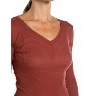 Picture of REPLAY WOMEN'S LONG-SLEEVED SKINNY COTTON RIB T-SHIRT FIRED BRICK 3