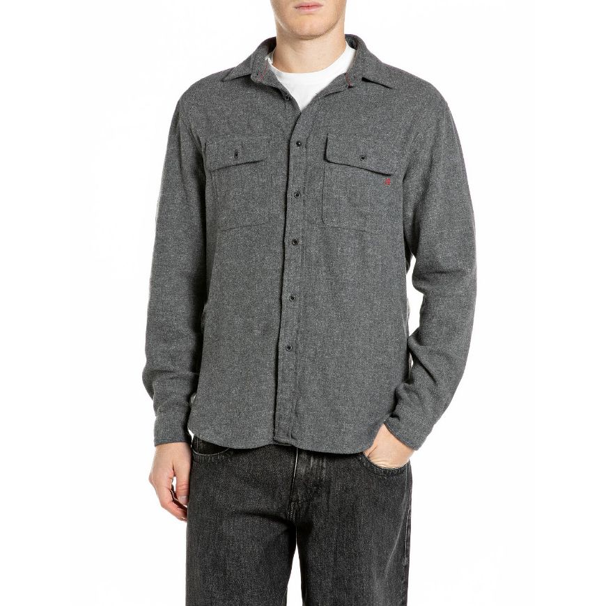 Picture of REPLAY MEN'S REGULAR MELANGE FLANNEL SHIRT IRON MELANGE