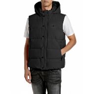 Picture of REPLAY MEN'S PADDED DULL POLY HOODED VEST BLACK 1