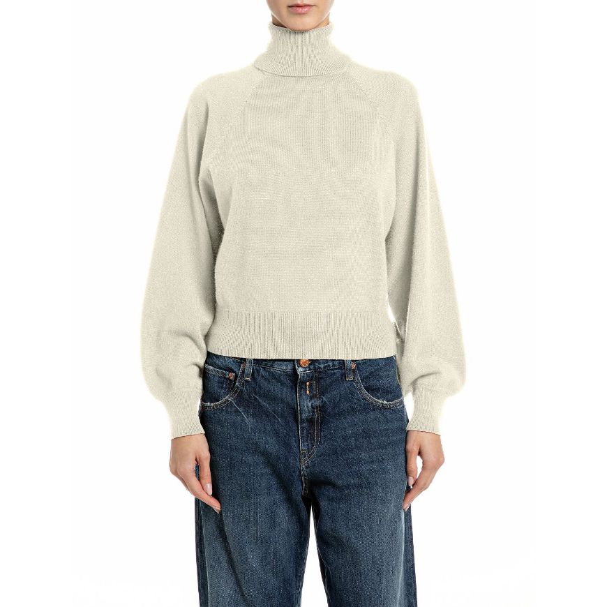 Picture of REPLAY WOMEN'S OVERSIZED TURTLE-NECK VISCOSE-BLEND SWEATER WHITE ASPARAGUS