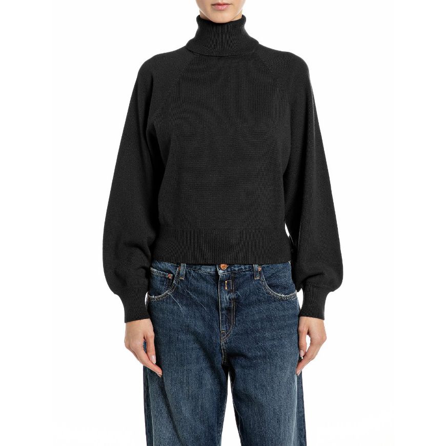 Picture of REPLAY WOMEN'S OVERSIZED TURTLE-NECK VISCOSE-BLEND SWEATER BLACK