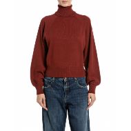Picture of REPLAY WOMEN'S OVERSIZED TURTLE-NECK VISCOSE-BLEND SWEATER FIRED BRICK 1