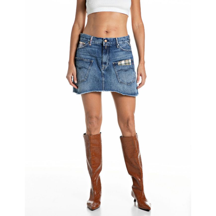 Picture of REPLAY WOMEN'S COTTON DENIM SKIRT MEDIUM BLUE