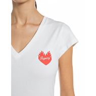 Picture of REPLAY WOMEN'S STRETCH JERSEY T-SHIRT WITH BURNING HEART NATURAL WHITE 4